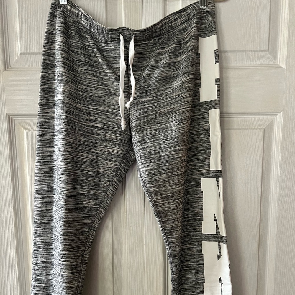PINK Victoria's Secret Gray Marled Track Joggers with White Side Logo